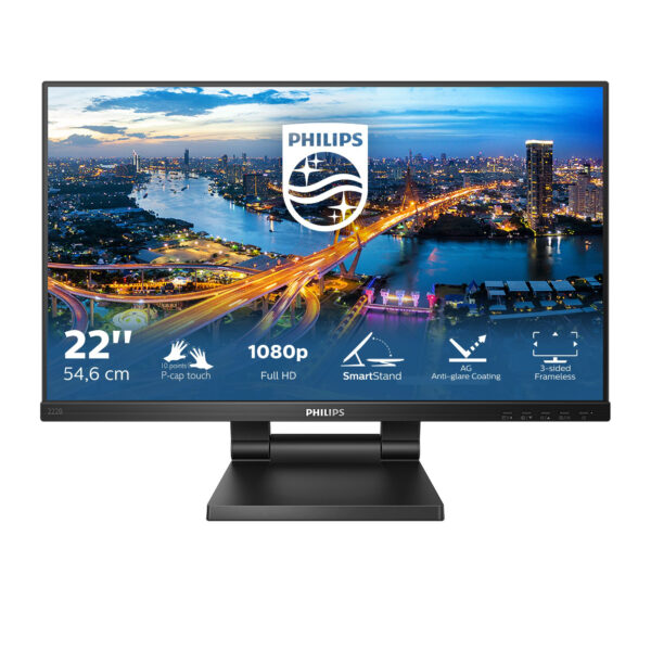 Монитор Philips 222B1TC, 21.5" IPS FHD, сензорен екран