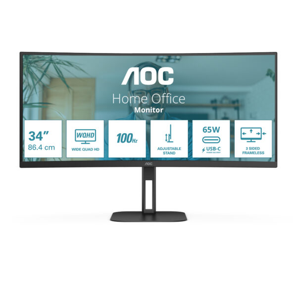 Монитор AOC CU34V5C/BK, 34" Curved VA, 3440x1440 100Hz