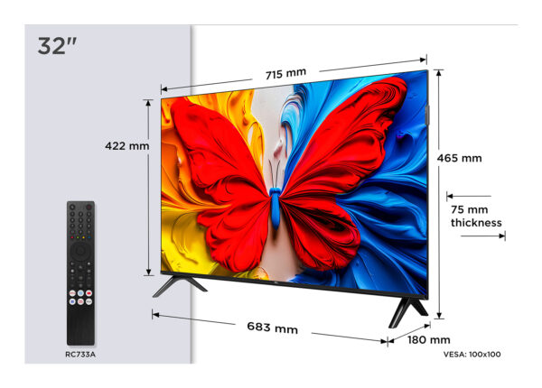 Телевизор TCL 32S5K, 32" FHD QLED, Google TV
