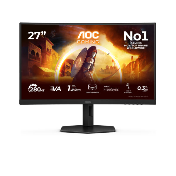 Монитор AOC C27G4ZXU, 27" Curved 1500R VA, FHD 280Hz, USB хъб