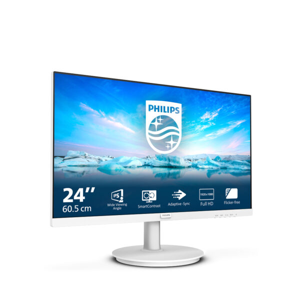 Монитор Philips 241V8AW, 23.8" IPS, 1920x1080 75Hz, бял